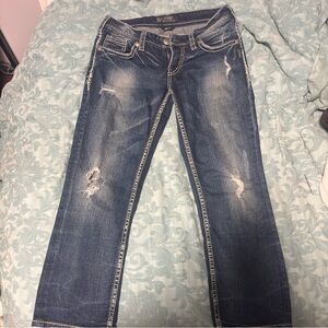 Silver Jeans Dark Blue Distressed Capri Jeans